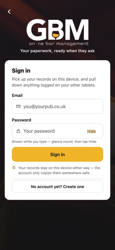 Signing in to GBM